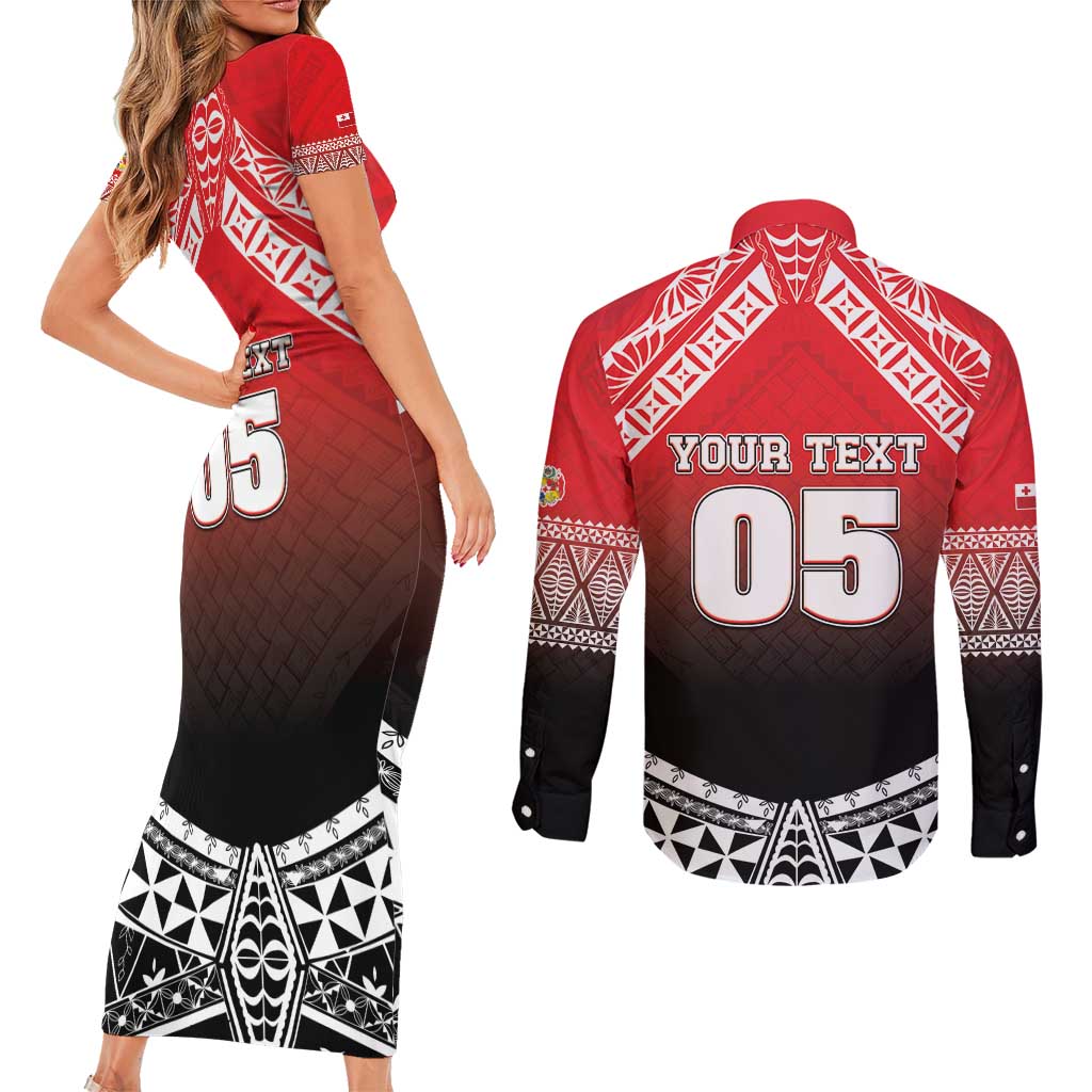Custom Rugby Tonga MMT Couples Matching Short Sleeve Bodycon Dress and Long Sleeve Button Shirt Mana O Tonga - Polynesian Pride