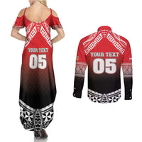 Custom Rugby Tonga MMT Couples Matching Summer Maxi Dress and Long Sleeve Button Shirt Mana O Tonga - Polynesian Pride