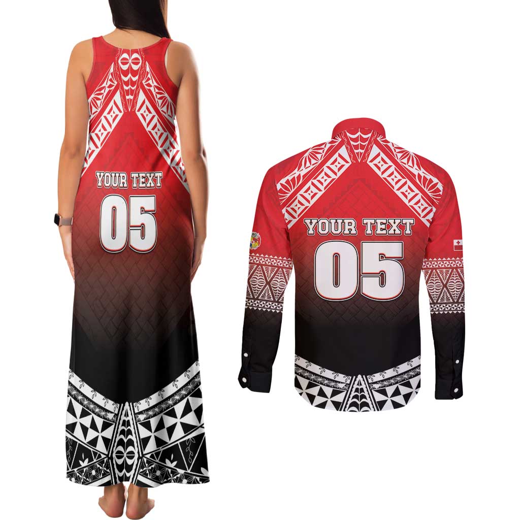 Custom Rugby Tonga MMT Couples Matching Tank Maxi Dress and Long Sleeve Button Shirt Mana O Tonga - Polynesian Pride