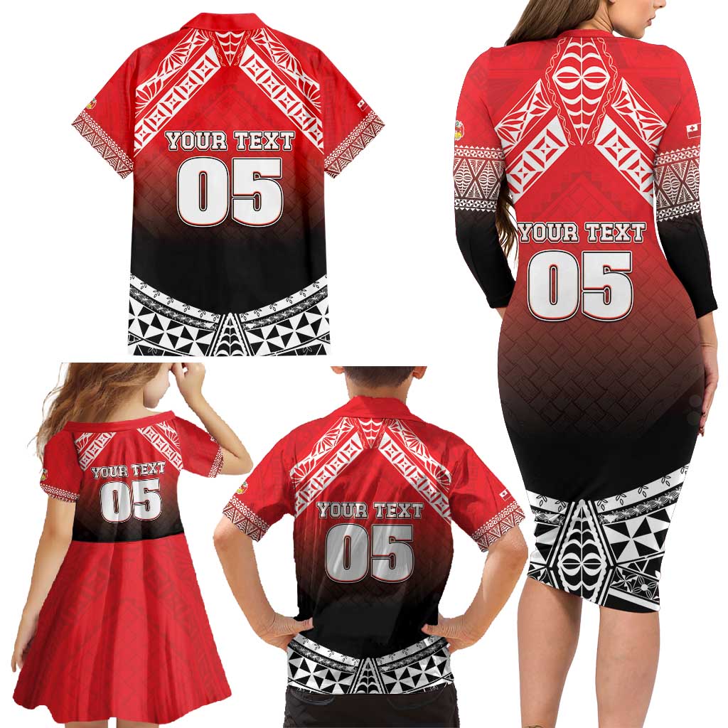 Custom Rugby Tonga MMT Family Matching Long Sleeve Bodycon Dress and Hawaiian Shirt Mana O Tonga - Polynesian Pride