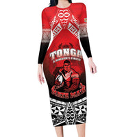 Custom Rugby Tonga MMT Long Sleeve Bodycon Dress Mana O Tonga - Polynesian Pride