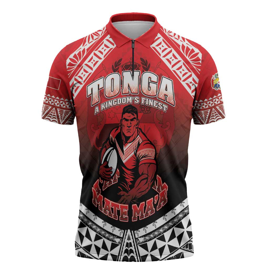 Custom Rugby Tonga MMT Zipper Polo Shirt Mana O Tonga - Polynesian Pride
