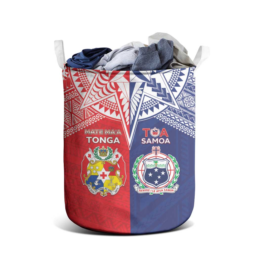 Rugby Samoa And Tonga Laundry Basket Toa Samoa With Mate Maa - Polynesian Pride