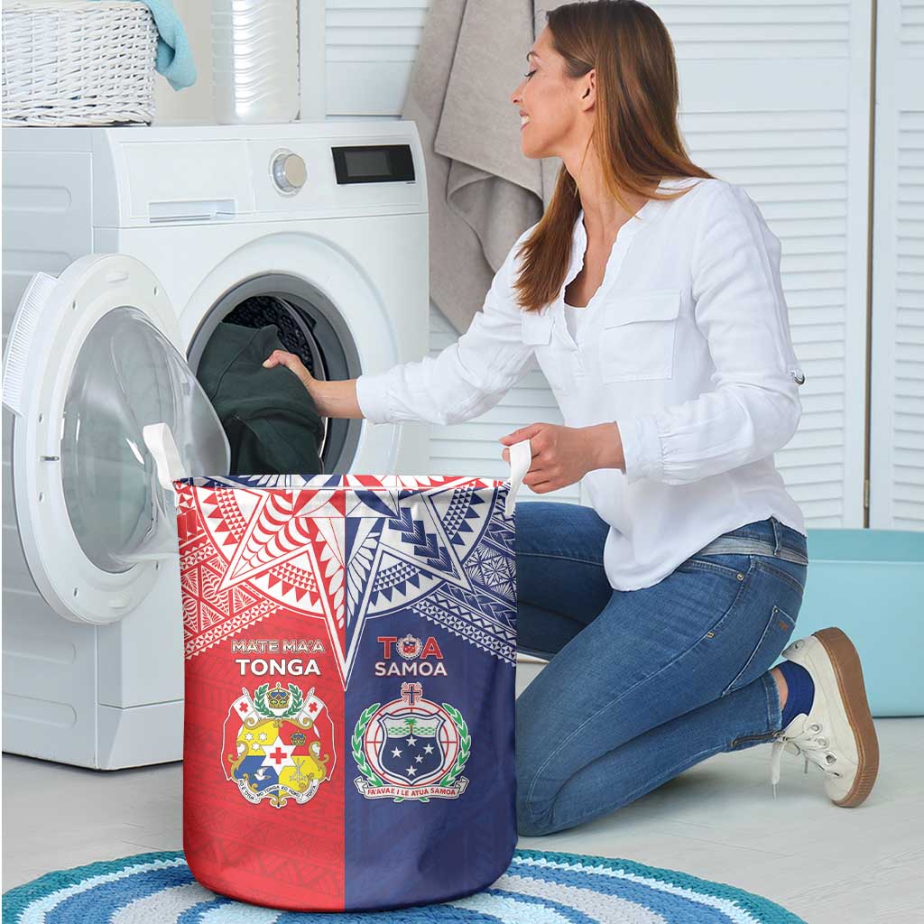 Rugby Samoa And Tonga Laundry Basket Toa Samoa With Mate Maa - Polynesian Pride