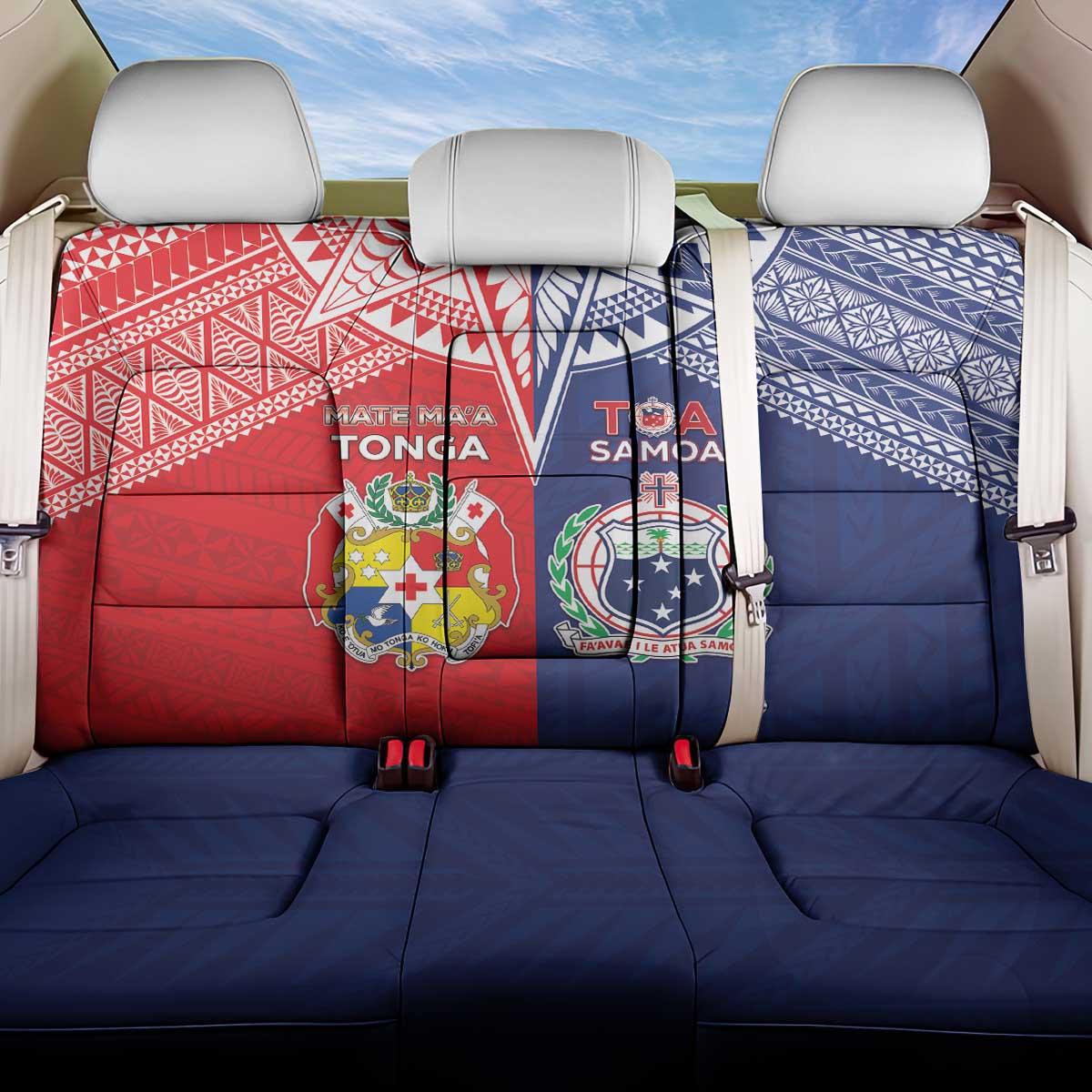 Rugby Samoa And Tonga Back Car Seat Cover Toa Samoa With Mate Maa - Polynesian Pride