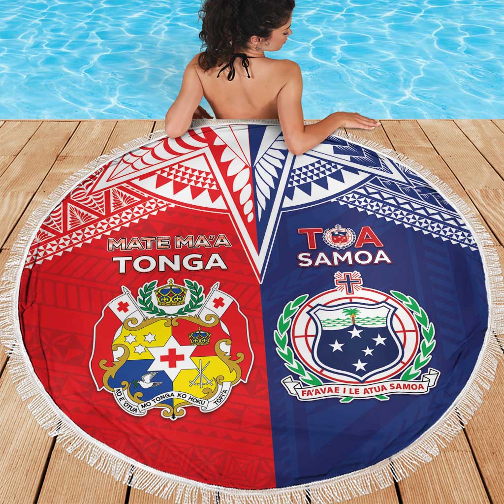 Rugby Samoa And Tonga Beach Blanket Toa Samoa With Mate Maa - Polynesian Pride