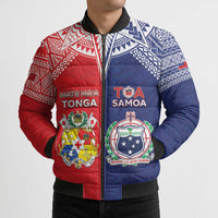 Custom Rugby Samoa And Tonga Bomber Puffer Jacket Toa Samoa With Mate Maa - Polynesian Pride