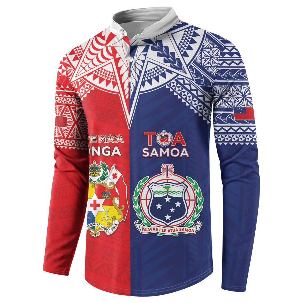 Custom Rugby Samoa And Tonga Button Sweatshirt Toa Samoa With Mate Maa - Polynesian Pride