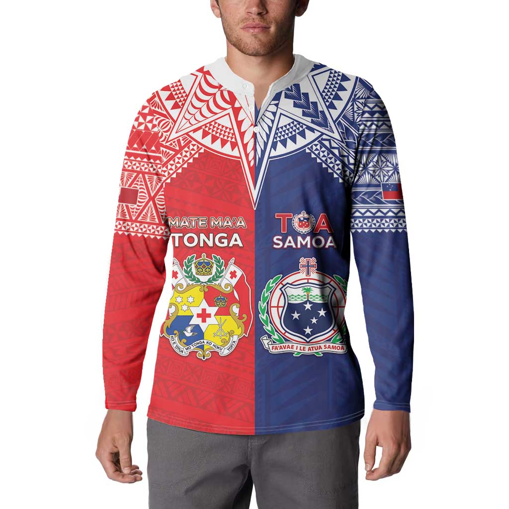 Custom Rugby Samoa And Tonga Button Sweatshirt Toa Samoa With Mate Maa - Polynesian Pride