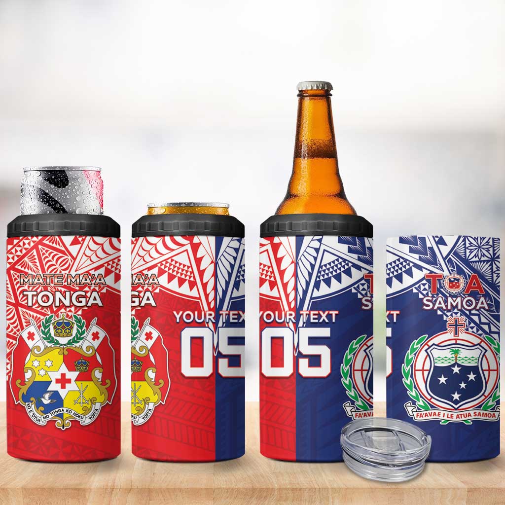 Custom Rugby Samoa And Tonga 4 in 1 Can Cooler Tumbler Toa Samoa With Mate Maa - Polynesian Pride