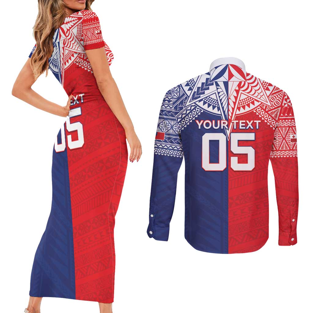 Custom Rugby Samoa And Tonga Couples Matching Short Sleeve Bodycon Dress and Long Sleeve Button Shirt Toa Samoa With Mate Maa - Polynesian Pride