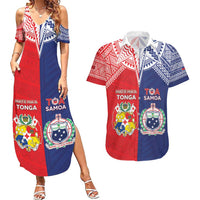 Custom Rugby Samoa And Tonga Couples Matching Summer Maxi Dress and Hawaiian Shirt Toa Samoa With Mate Maa - Polynesian Pride