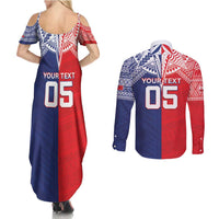 Custom Rugby Samoa And Tonga Couples Matching Summer Maxi Dress and Long Sleeve Button Shirt Toa Samoa With Mate Maa - Polynesian Pride