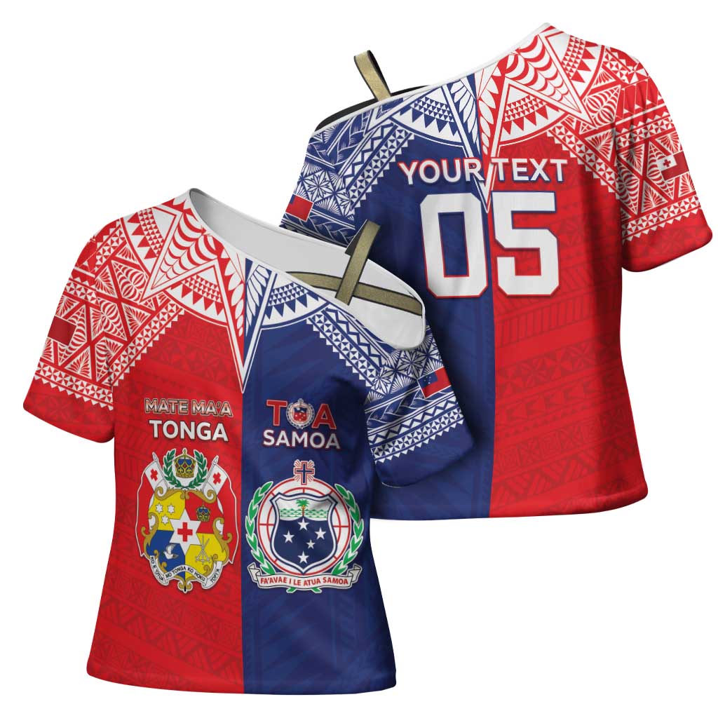 Custom Rugby Samoa And Tonga Cross Shoulder Shirt Toa Samoa With Mate Maa - Polynesian Pride