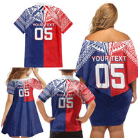 Custom Rugby Samoa And Tonga Family Matching Off Shoulder Short Dress and Hawaiian Shirt Toa Samoa With Mate Maa - Polynesian Pride