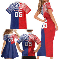 Custom Rugby Samoa And Tonga Family Matching Short Sleeve Bodycon Dress and Hawaiian Shirt Toa Samoa With Mate Maa - Polynesian Pride