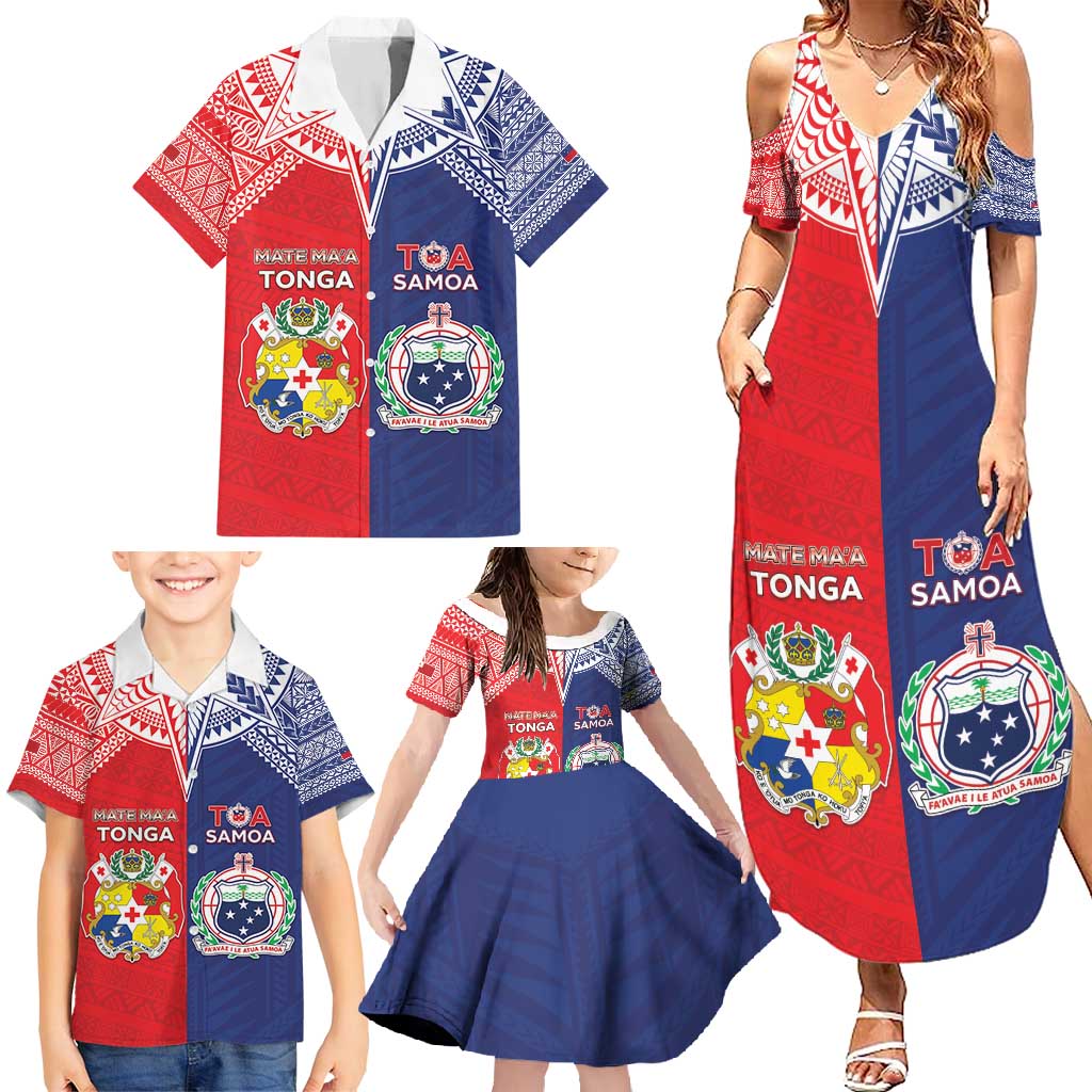 Custom Rugby Samoa And Tonga Family Matching Summer Maxi Dress and Hawaiian Shirt Toa Samoa With Mate Maa - Polynesian Pride