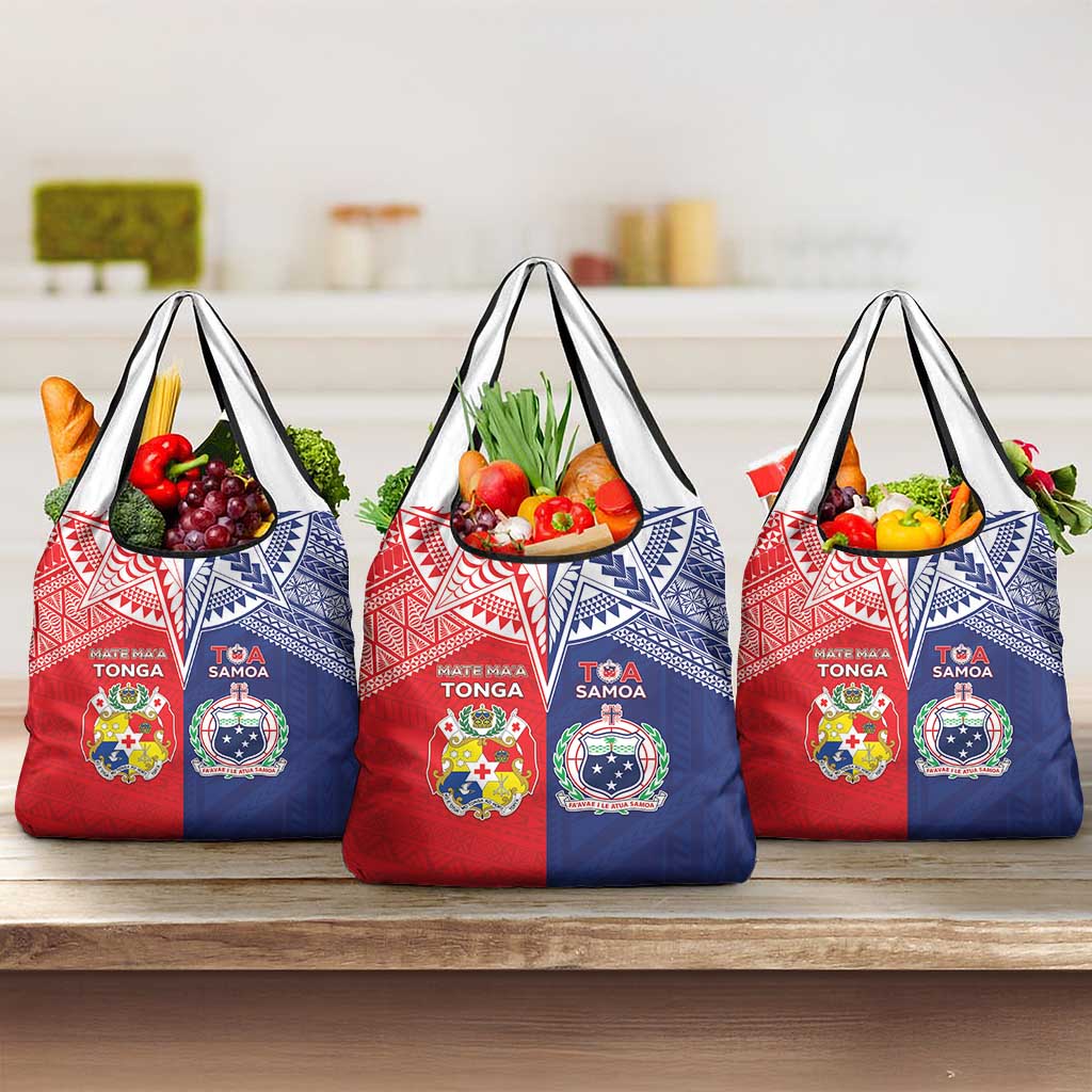 Rugby Samoa And Tonga Grocery Bag Toa Samoa With Mate Maa - Polynesian Pride