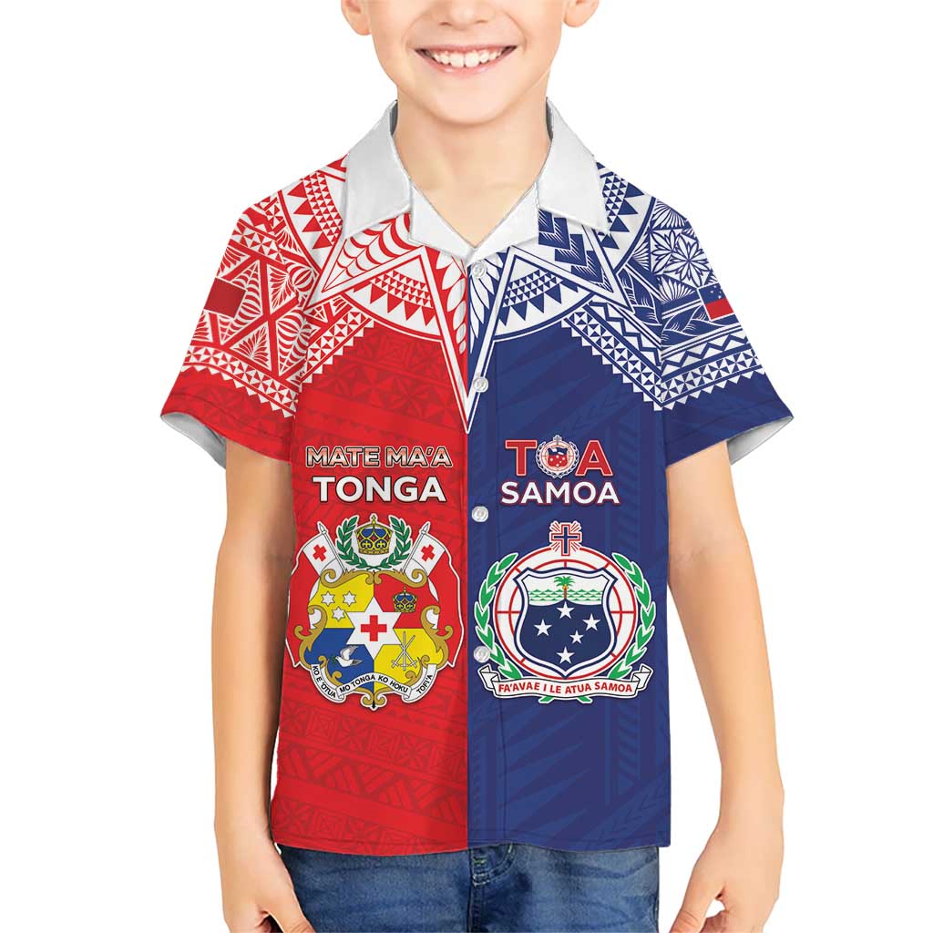 Custom Rugby Samoa And Tonga Kid Hawaiian Shirt Toa Samoa With Mate Maa - Polynesian Pride