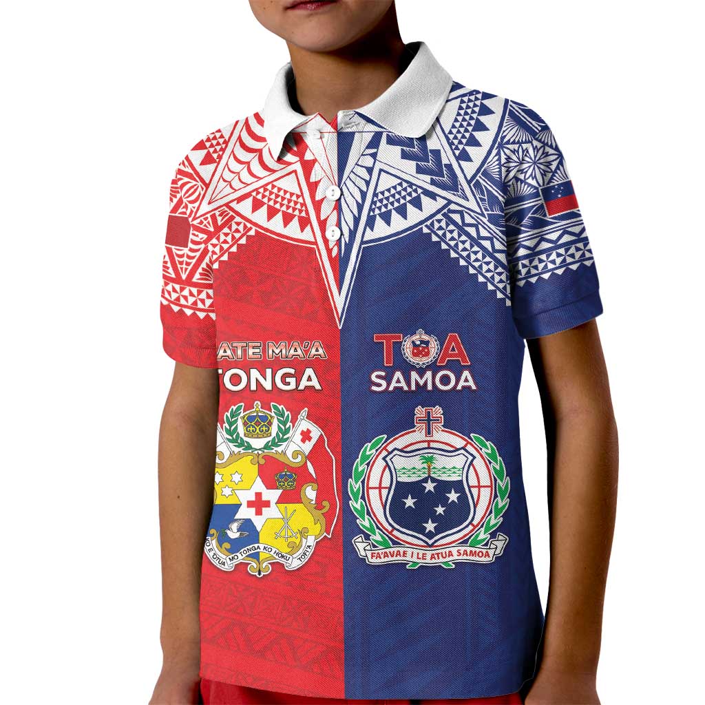 Custom Rugby Samoa And Tonga Kid Polo Shirt Toa Samoa With Mate Maa - Polynesian Pride