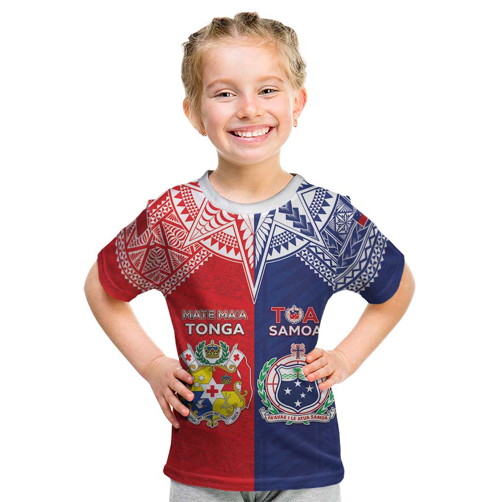 Custom Rugby Samoa And Tonga Kid T Shirt Toa Samoa With Mate Maa - Polynesian Pride
