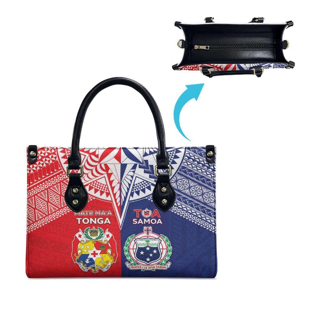 Rugby Samoa And Tonga Leather Bag Toa Samoa With Mate Maa - Polynesian Pride