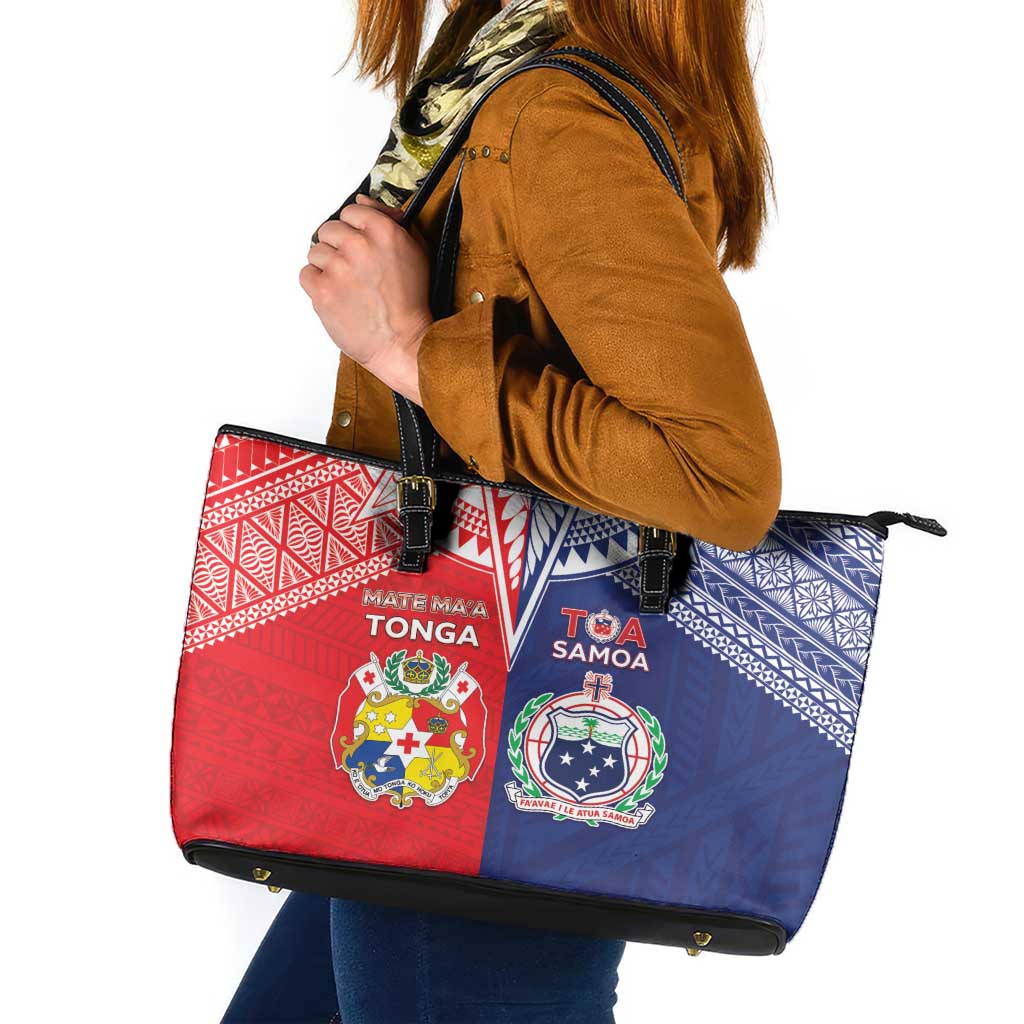 Rugby Samoa And Tonga Leather Tote Bag Toa Samoa With Mate Maa - Polynesian Pride