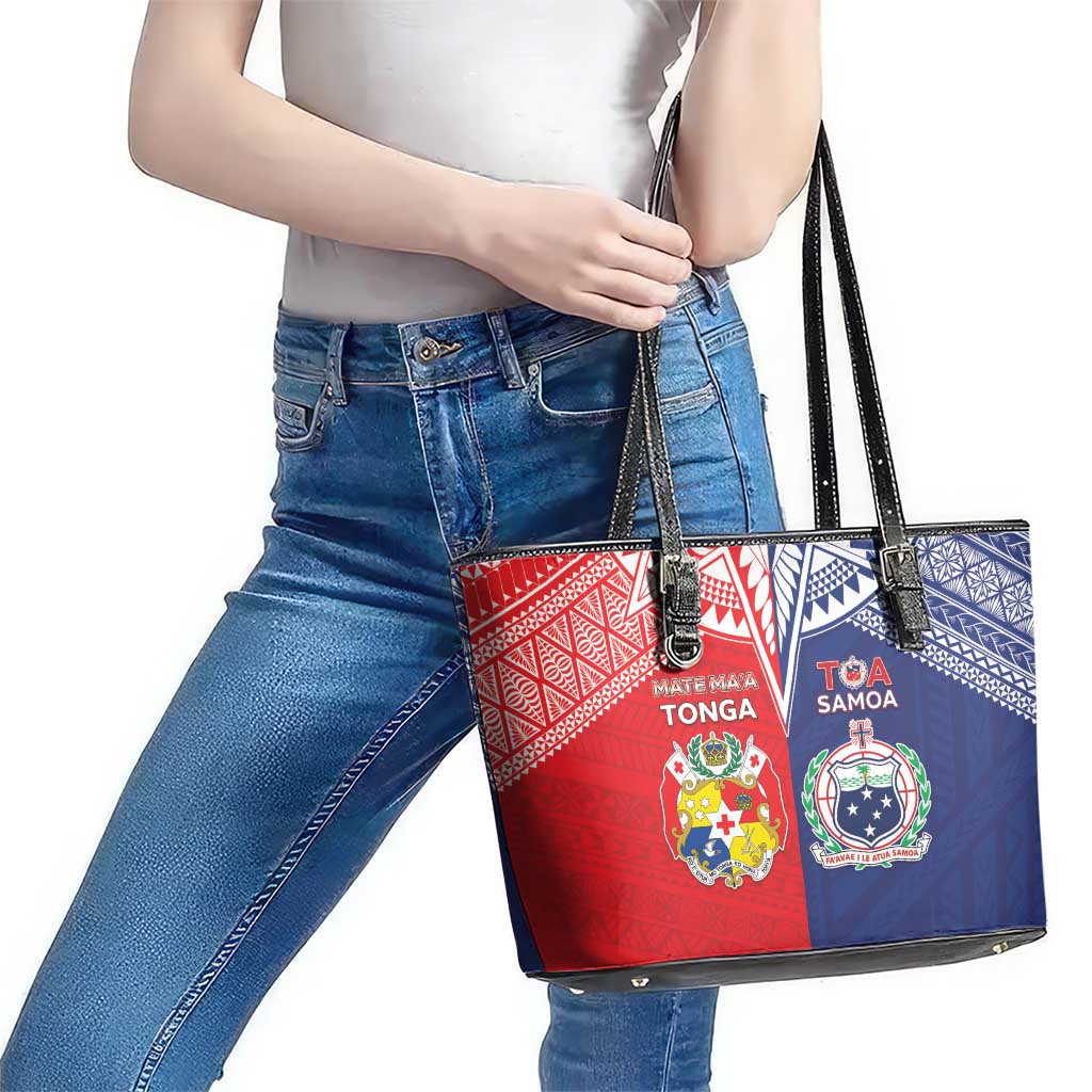 Rugby Samoa And Tonga Leather Tote Bag Toa Samoa With Mate Maa - Polynesian Pride