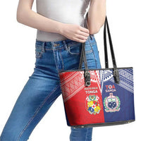 Rugby Samoa And Tonga Leather Tote Bag Toa Samoa With Mate Maa - Polynesian Pride