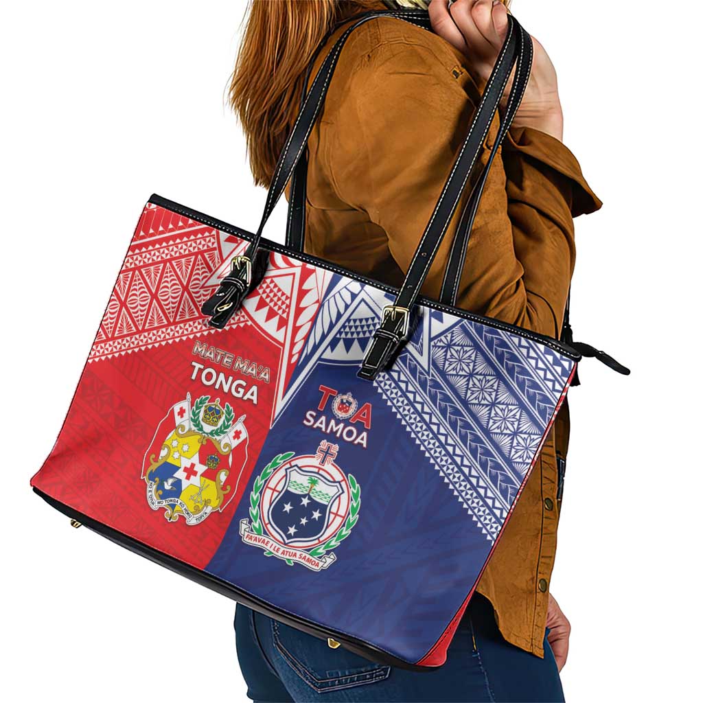 Rugby Samoa And Tonga Leather Tote Bag Toa Samoa With Mate Maa - Polynesian Pride