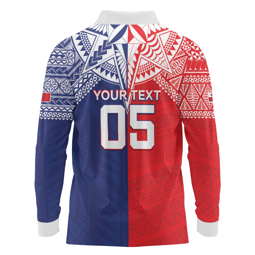 Custom Rugby Samoa And Tonga Long Sleeve Polo Shirt Toa Samoa With Mate Maa - Polynesian Pride