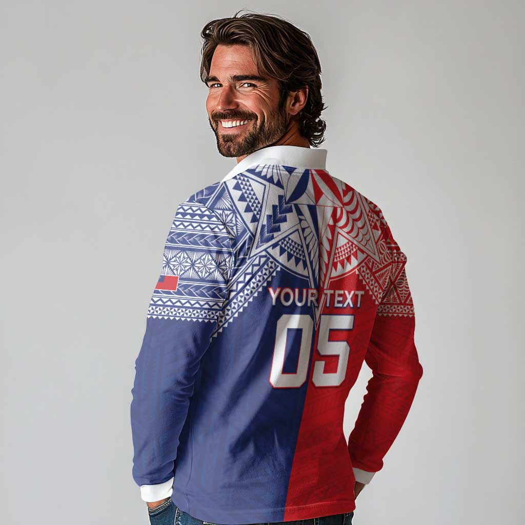 Custom Rugby Samoa And Tonga Long Sleeve Polo Shirt Toa Samoa With Mate Maa - Polynesian Pride