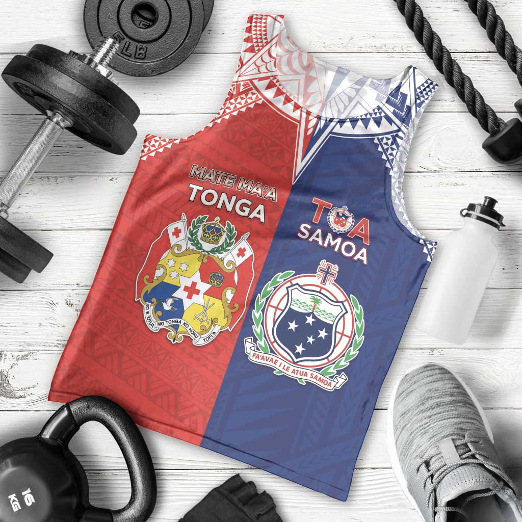 Custom Rugby Samoa And Tonga Men Tank Top Toa Samoa With Mate Maa - Polynesian Pride