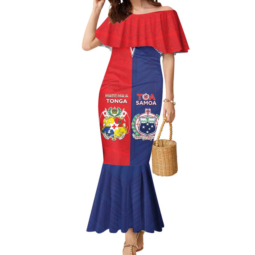 Custom Rugby Samoa And Tonga Mermaid Dress Toa Samoa With Mate Maa - Polynesian Pride