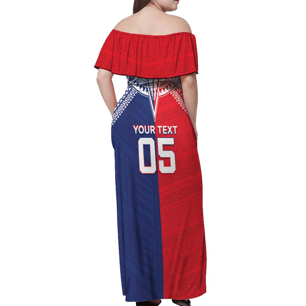Custom Rugby Samoa And Tonga Off Shoulder Maxi Dress Toa Samoa With Mate Maa - Polynesian Pride
