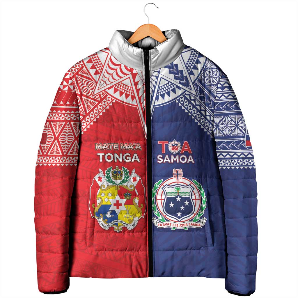 Custom Rugby Samoa And Tonga Padded Jacket Toa Samoa With Mate Maa - Polynesian Pride