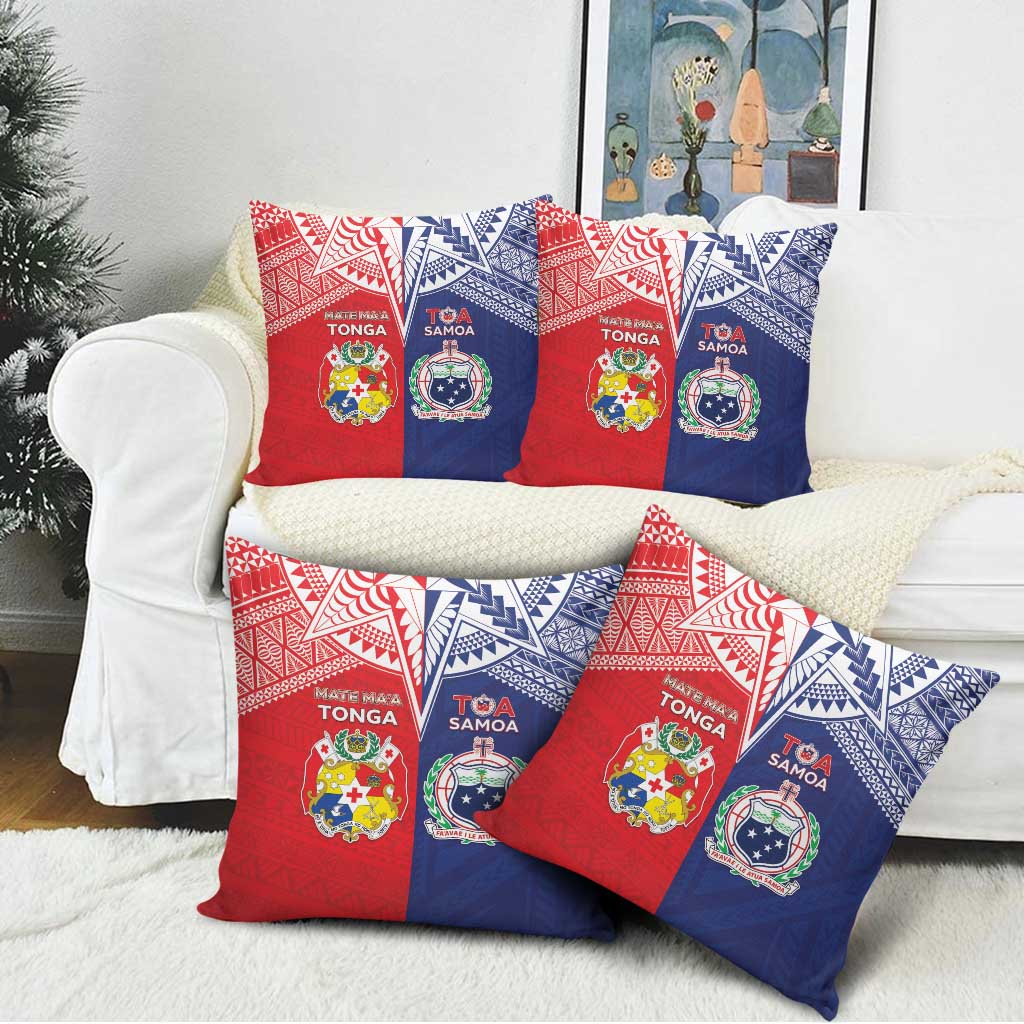 Rugby Samoa And Tonga Pillow Cover Toa Samoa With Mate Maa - Polynesian Pride