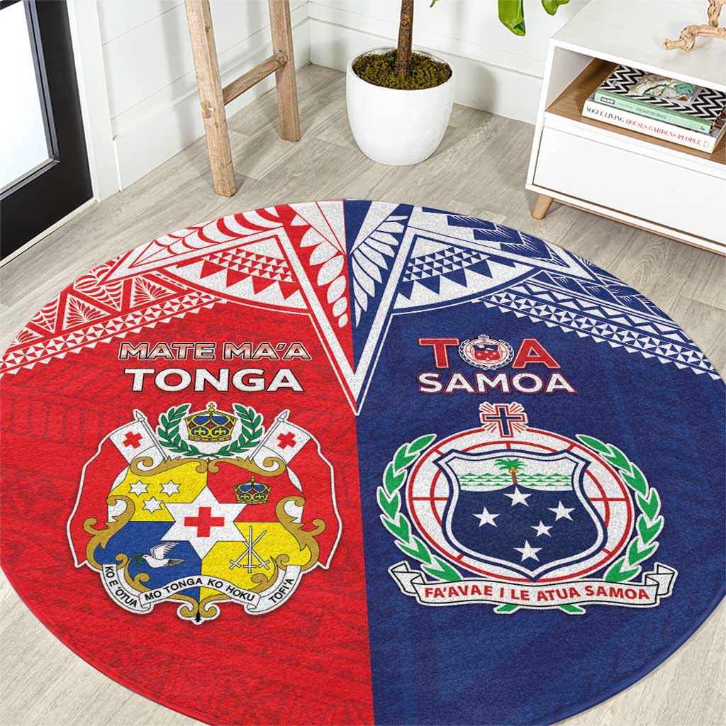 Rugby Samoa And Tonga Round Carpet Toa Samoa With Mate Maa - Polynesian Pride