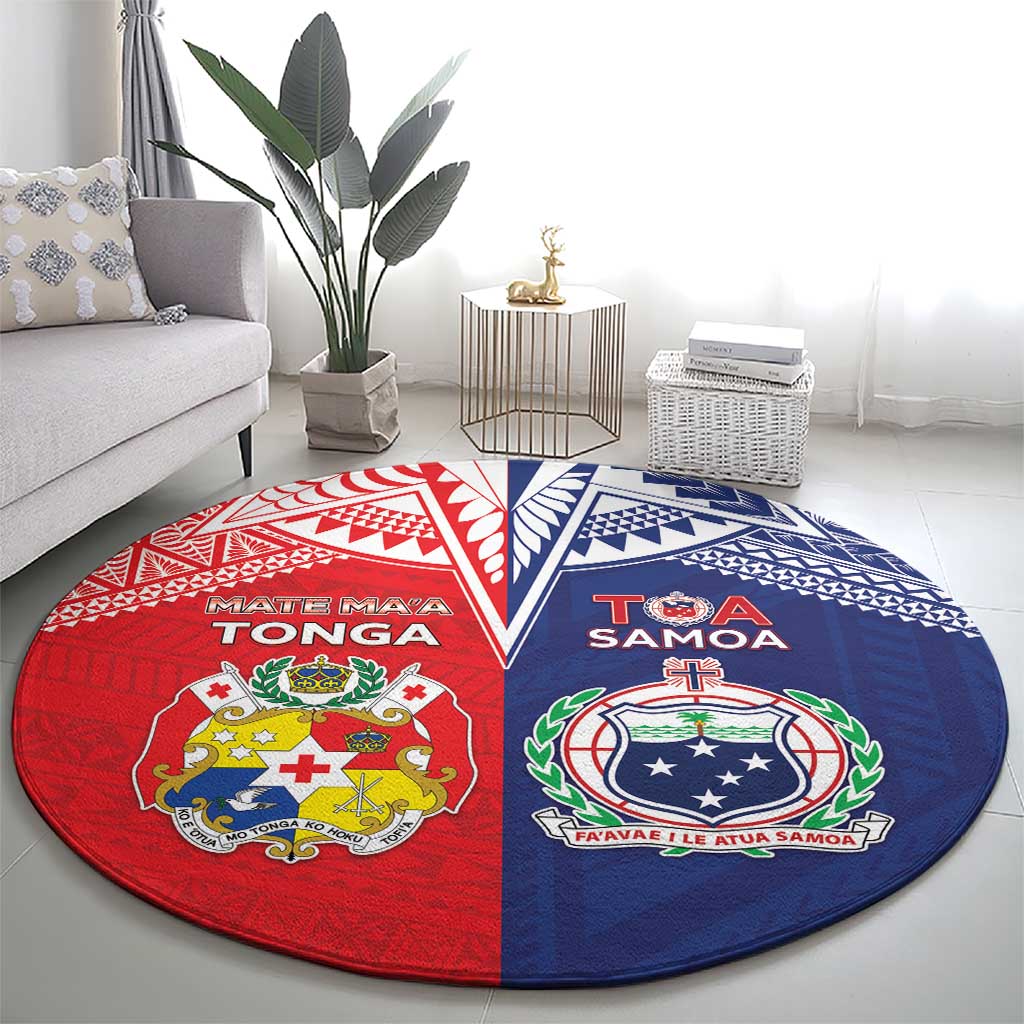 Rugby Samoa And Tonga Round Carpet Toa Samoa With Mate Maa - Polynesian Pride