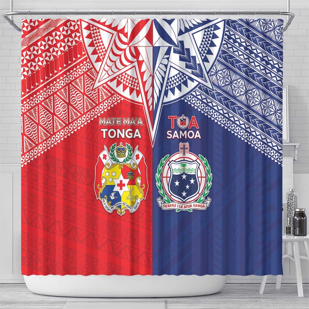 Rugby Samoa And Tonga Shower Curtain Toa Samoa With Mate Maa - Polynesian Pride