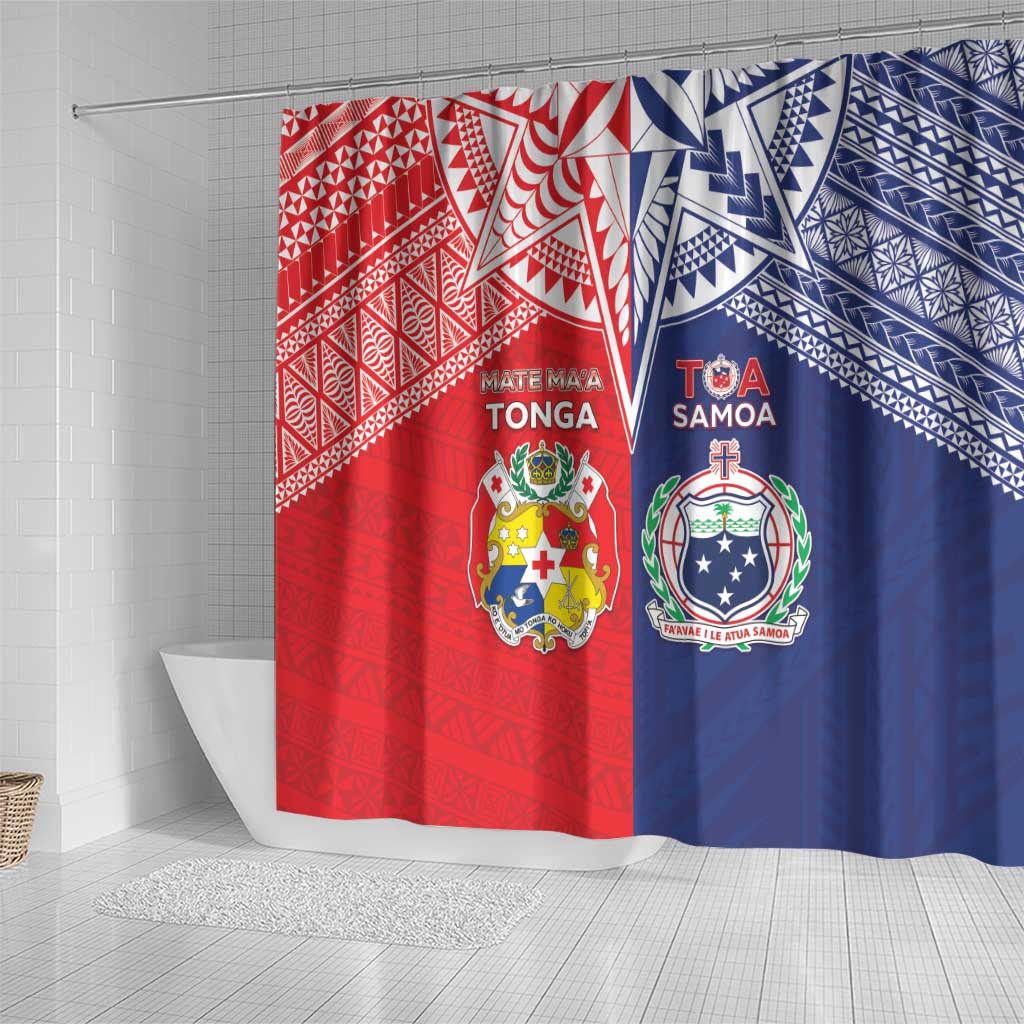Rugby Samoa And Tonga Shower Curtain Toa Samoa With Mate Maa - Polynesian Pride