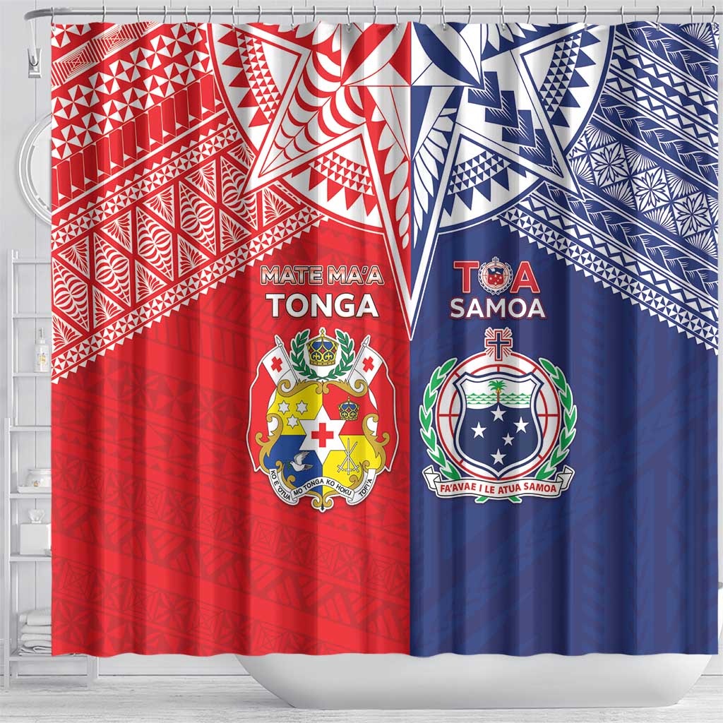 Rugby Samoa And Tonga Shower Curtain Toa Samoa With Mate Maa - Polynesian Pride