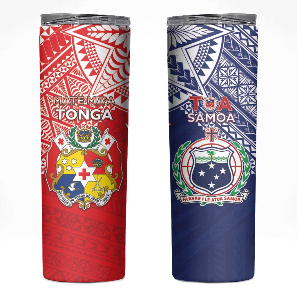 Custom Rugby Samoa And Tonga Skinny Tumbler Toa Samoa With Mate Maa - Polynesian Pride