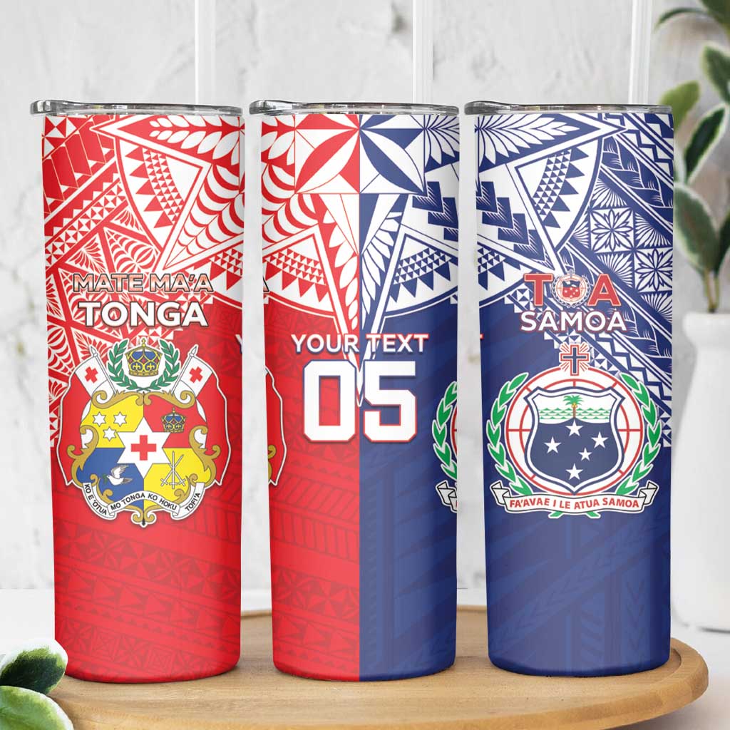 Custom Rugby Samoa And Tonga Skinny Tumbler Toa Samoa With Mate Maa - Polynesian Pride