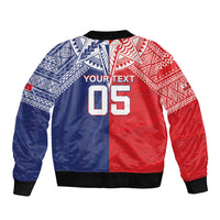 Custom Rugby Samoa And Tonga Sleeve Zip Bomber Jacket Toa Samoa With Mate Maa - Polynesian Pride