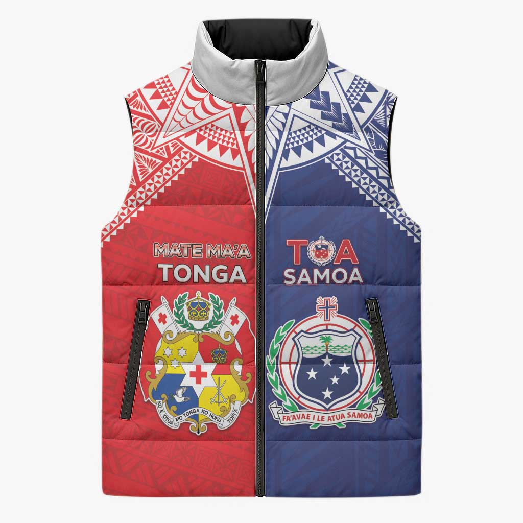 Custom Rugby Samoa And Tonga Sleeveless Puffer Jacket Toa Samoa With Mate Maa - Polynesian Pride