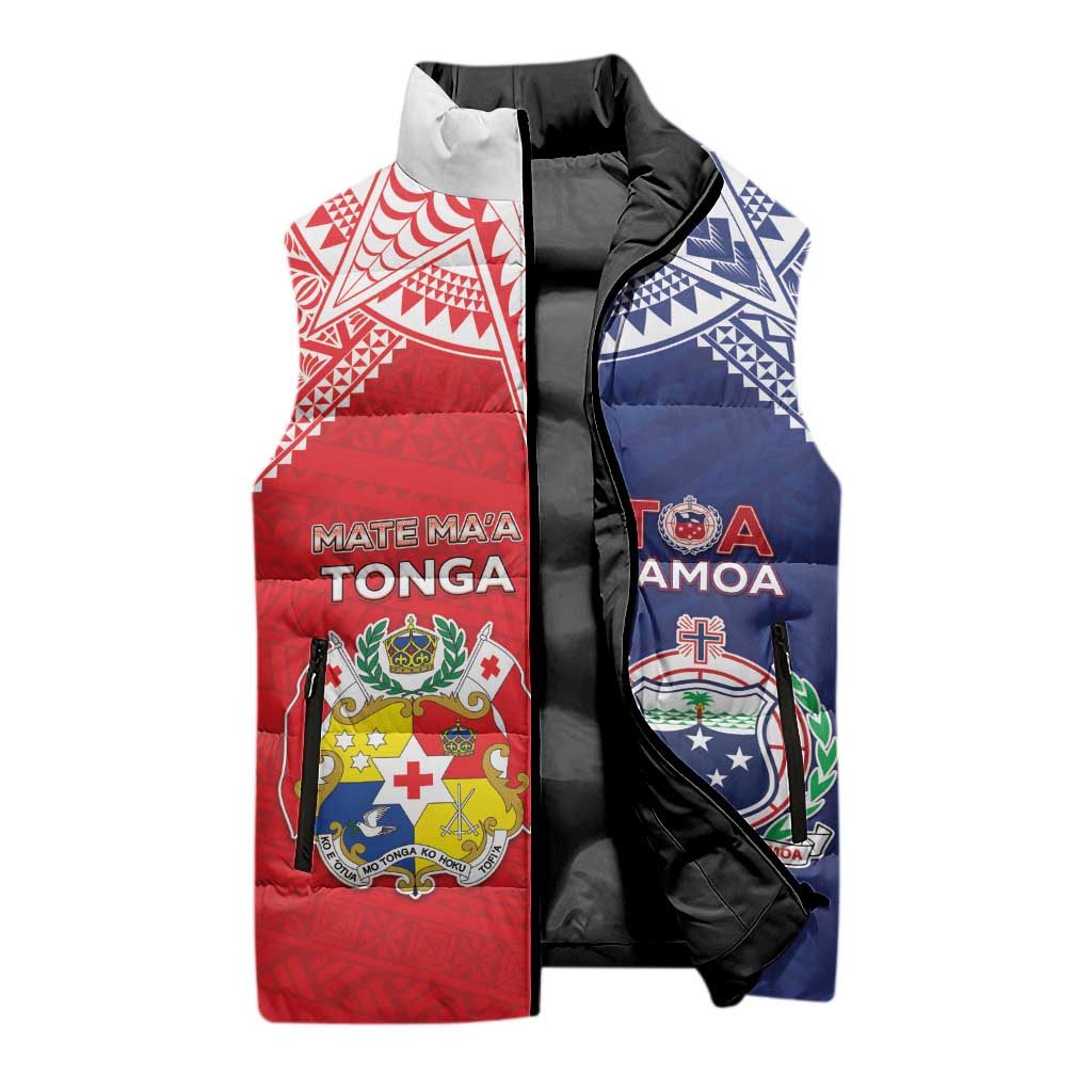 Custom Rugby Samoa And Tonga Sleeveless Puffer Jacket Toa Samoa With Mate Maa - Polynesian Pride