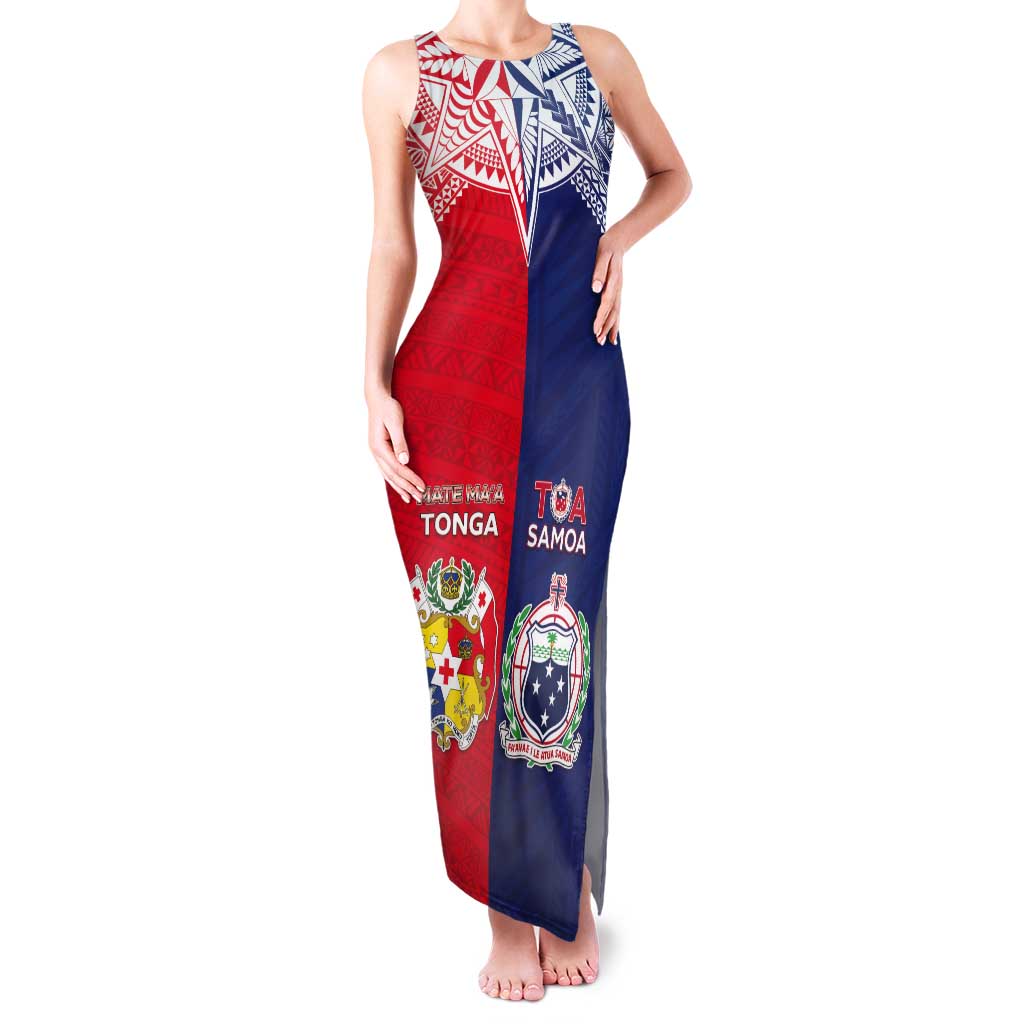 Custom Rugby Samoa And Tonga Tank Maxi Dress Toa Samoa With Mate Maa - Polynesian Pride