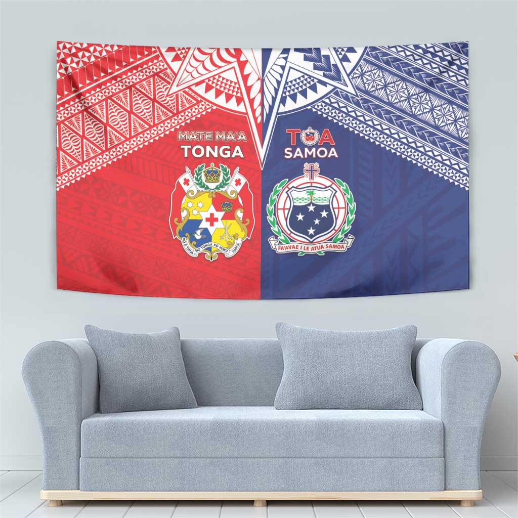 Rugby Samoa And Tonga Tapestry Toa Samoa With Mate Maa - Polynesian Pride