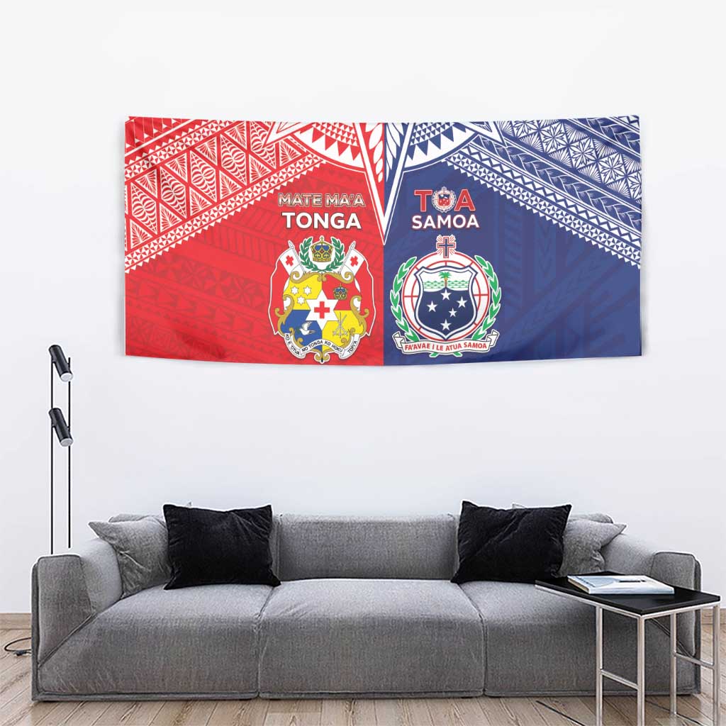 Rugby Samoa And Tonga Tapestry Toa Samoa With Mate Maa - Polynesian Pride